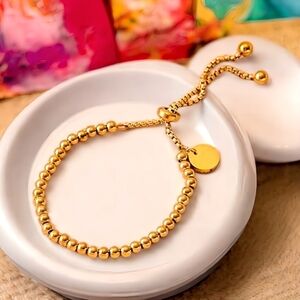 🆕️18K Gold Plated Adjustable Beaded Bracelet 🌟 Stainless Steel Charm Jewelry